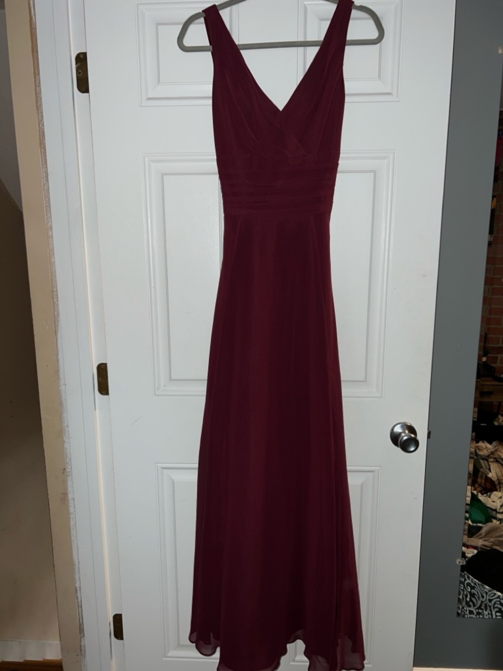 David's Bridal Sleeveless V-Neck Maxi Dress in Burgundy